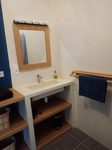 une salle de bain avec un lavabo et un miroir dans l'établissement Kerélec, à Carantec