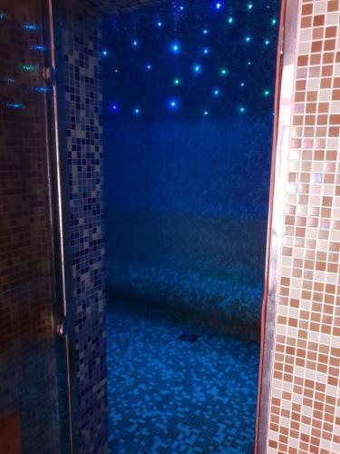 a bathroom with a shower with a view of the ocean at Milmari M18 Kopaonik in Kopaonik