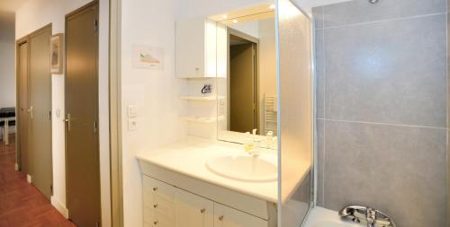 a bathroom with a sink and a mirror and a shower at Appart' Maréchal in Lyon