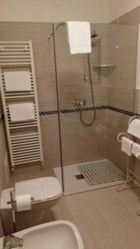 a bathroom with a shower with a toilet and a sink at La Rocchetta in Valeggio sul Mincio