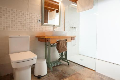 La salle de bains est pourvue d'un lavabo, de toilettes et d'une douche. dans l'établissement Caserío Leandro IV, à Tías