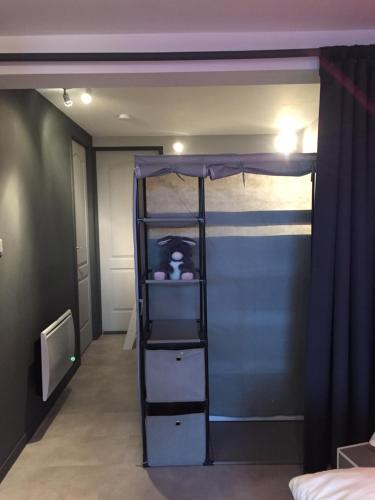 a room with a bunk bed with a ladder at Au Studi'Ô in Saint-Bonnet-en-Champsaur