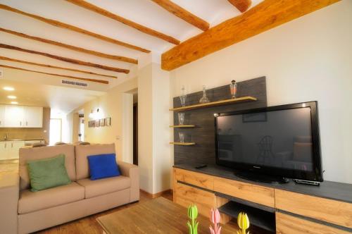 a living room with a flat screen tv and a couch at Cal Blai in Móra la Nova