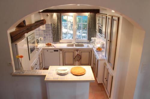 une petite cuisine avec un évier et un comptoir dans l'établissement Villa Carpe Diem, à La Roquette-sur-Siagne