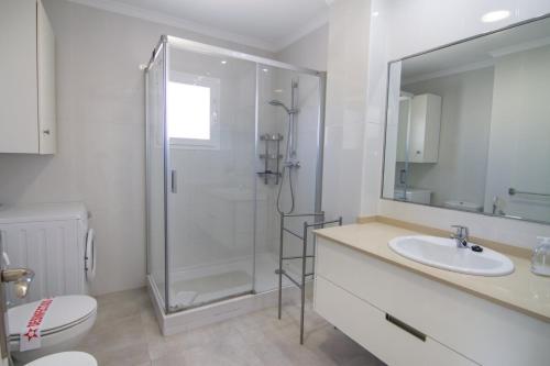 łazienka z prysznicem, umywalką i toaletą w obiekcie ALBAIDA II 6i MENYBER w mieście Nerja