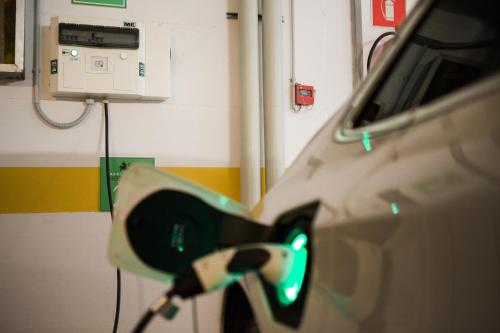 a close up of a car with a green light at Hotel Union in Dobbiaco