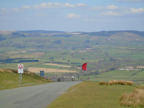 a red kite is flying over a road at Pwllgwilym B & B in Builth Wells