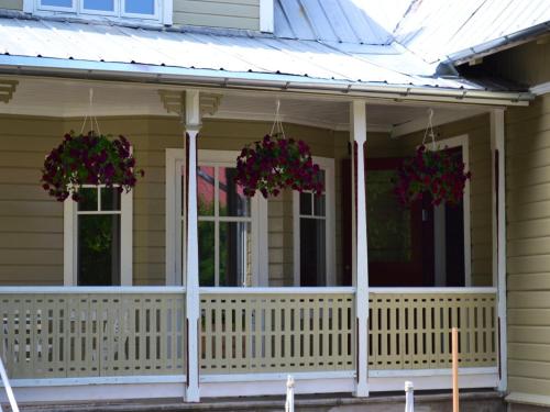 a porch with two potted plants on it at Ardrebo B&B in Ljugarn