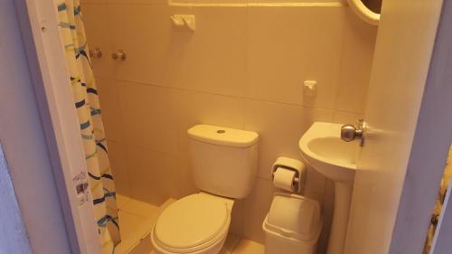 a small bathroom with a toilet and a sink at Killari B&B in Ollantaytambo