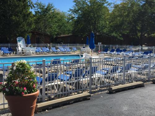 a group of chairs and a swimming pool at Island Club #71 in Put-in-Bay