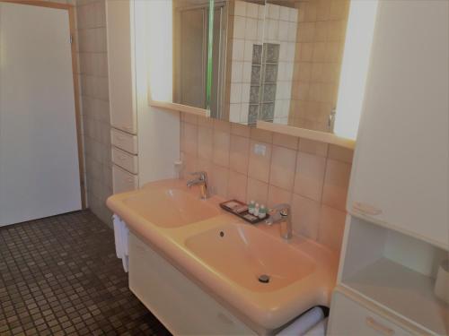 a bathroom with a sink and a mirror at Deutsches Haus Munster in Munster im Heidekreis