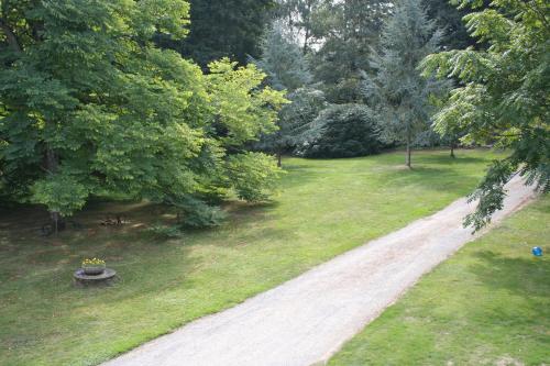 a dirt road leading into a park with trees at Manoir de Pommery in Sixt-sur-Aff