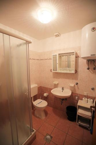 a bathroom with a toilet and a sink at Apartments Coki in Funtana
