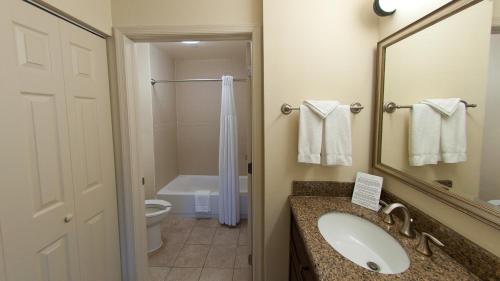 a bathroom with a sink and a toilet and a mirror at Staybridge Suites East Stroudsburg - Poconos, an IHG Hotel in East Stroudsburg