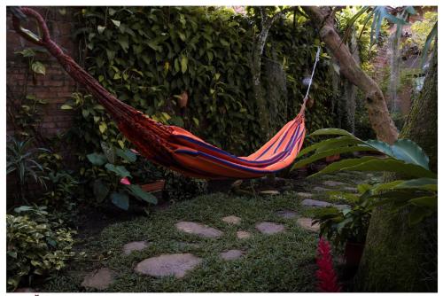 a hammock hanging from a tree in a garden at Hotel Boutique Quinta Tibigaro in San Vicente de Chucurí