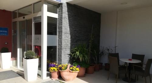 a group of potted plants on the side of a building at Hotel Dina in Međugorje