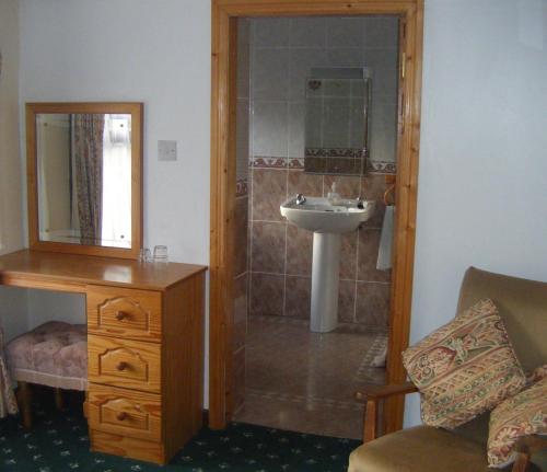 y baño con lavabo y espejo. en Killfountain Farm, en Dingle