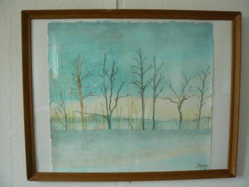 a painting of trees on a wall at Aakirkeby Bed and Breakfast in Åkirkeby