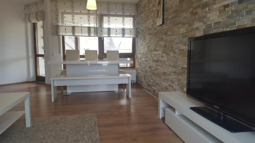 a living room with a large flat screen tv at City Home 1 in Metzingen