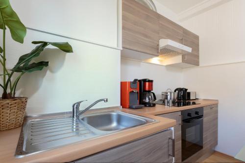 a kitchen with a sink and a coffee maker at The Queen Luxury Apartments - Villa Carlotta in Luxembourg