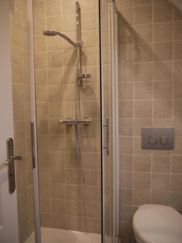 Vieille Ville 2 - La Petite Maison à Safranier, 2 bedrooms, max 4 adults and 2 kids في أنتيب: حمام مع دش مع مرحاض