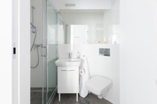 レバルにあるRaval Apartments - Light Blueのバスルーム(トイレ、洗面台、シャワー付)