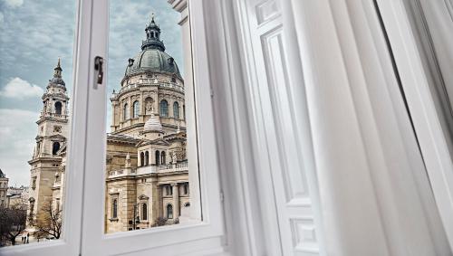 a view of a building from a window at Andrassy Thai Hotel in Budapest