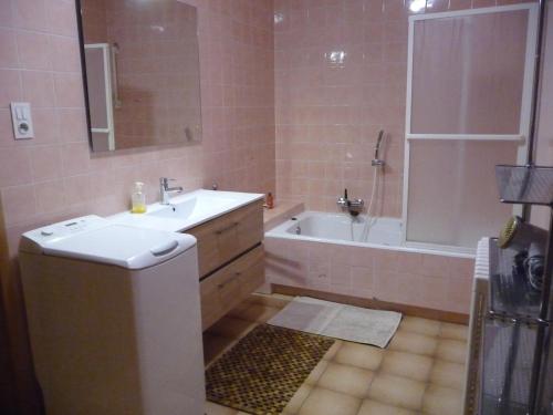 a bathroom with a sink and a tub and a toilet at Appartement Sur La Route des Vins d'Alsace in Cernay