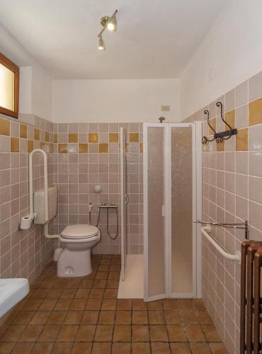 a bathroom with a toilet and a shower at Helvetia Pisa Tower in Pisa