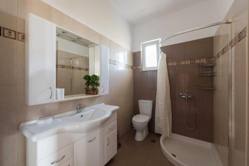 a bathroom with a sink and a toilet and a shower at Sea Spirit in Afantou