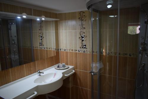 a bathroom with a sink and a shower at Casa VIV in Kiril