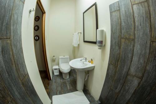 uma casa de banho com um lavatório e um WC em Villas Fernanda #2 em La Fortuna