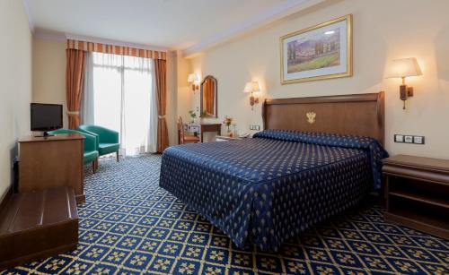 a hotel room with a bed and a television at Agora Juan de Austria in Madrid