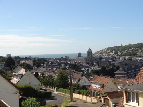 a view of a town with a city at Gîte du Château d'Eau in Fécamp