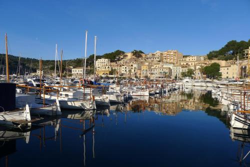 a bunch of boats are docked in a harbor at Hotel Miramar in Port de Soller