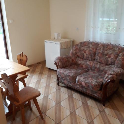 a living room with a couch and a table at Noclegi Zlota Gorka in Polańczyk