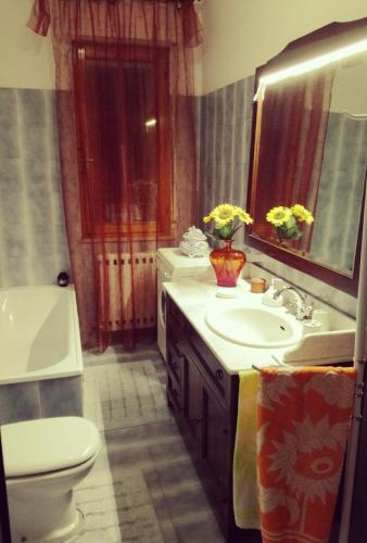 a bathroom with a sink and a toilet and a mirror at Casa Alessandro in Città di Castello