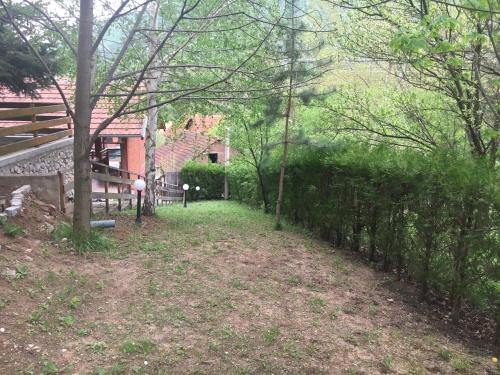 a yard with a fence and a house at Kod Dace in Banja Topilo