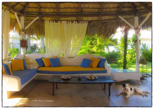 a living room with a couch and a dog laying on the floor at Casa Giò in Las Terrenas