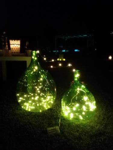 two glass vases covered in lights in the dark at Il Gallo Del Vicino in Monte Urano