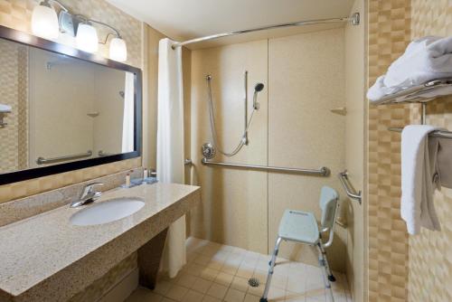 a bathroom with a sink and a shower at Wingate by Wyndham Erlanger - Florence - Cincinnati South in Erlanger