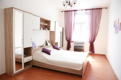 プラハにあるCharming apartment close to Old town&metroのベッドルーム(ベッド1台、大きな鏡付)
