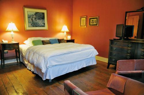 瓦爾帕萊索的住宿－曼諾爾阿特金森酒店，一间卧室配有一张床、梳妆台和电视。