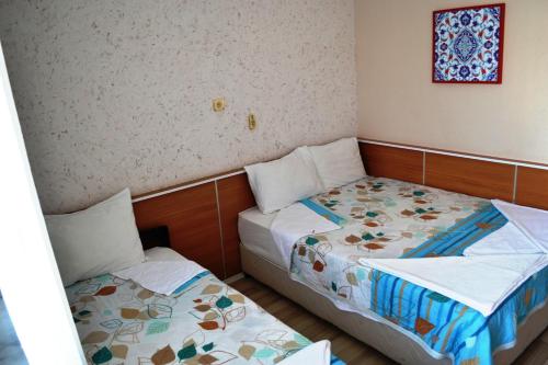 a bedroom with two beds and a picture on the wall at Aspawa Hotel in Pamukkale