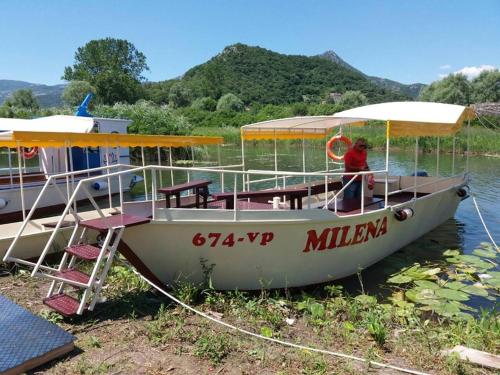 a boat on the water with a person on it at Apartment Milena in Virpazar