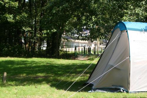 a tent sitting in the grass in a field at Merlin les pieds dans l'eau in Saint-Aignan