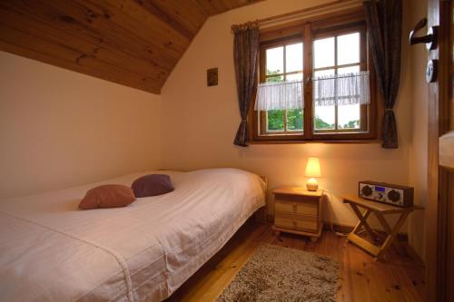 a bedroom with a bed and a window at Dom Zygmuntówka in Giżycko
