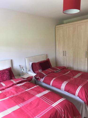 two beds sitting next to each other in a bedroom at Highbury House, Warm and Welcoming. in Darlington