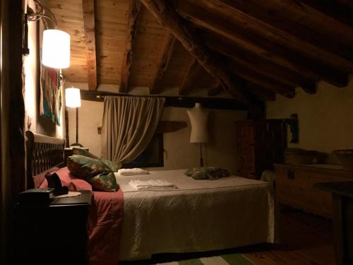 PrádenaにあるEl pajar de los sueñosの木製の天井の客室で、ベッドルーム1室(ベッド1台付)