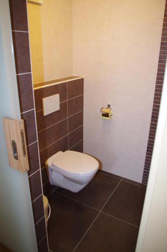 a small bathroom with a toilet in a stall at Ulnhof in Mariapfarr